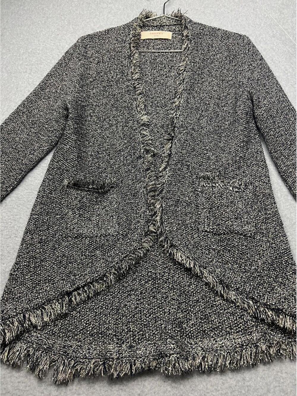 Zara Knit Womens Metallic Distressed Open Front Cardigan Sweater M Chic - Picture 3 of 10